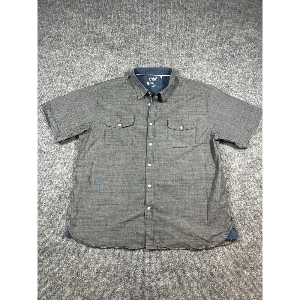 Pd&c Button Up Shirt Mens 3X Charcoal Gray Cotton Athletic Stretch Flap Pocket